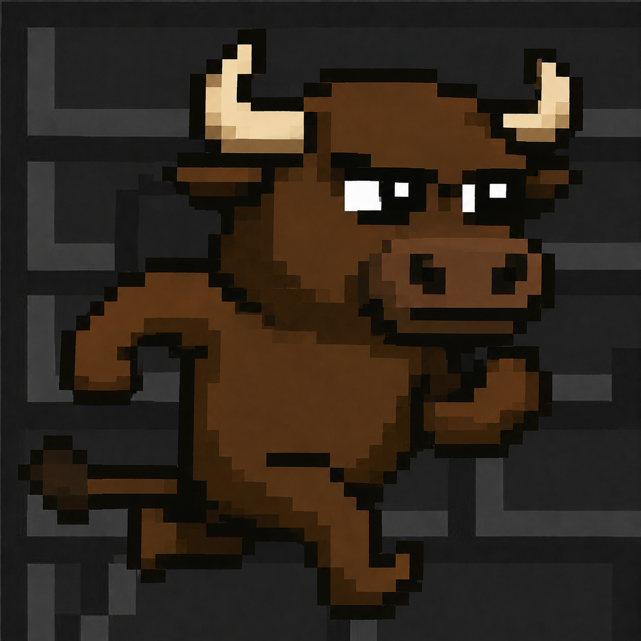 $BULLRUN pixel-art bull charging forward
